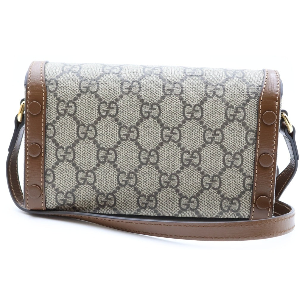 GUCCI(グッチ) GGスプリーム ホースビット1955 ミニ ショルダーバッグ PVCレザー ベージュ/ブラウン 699296 レディース