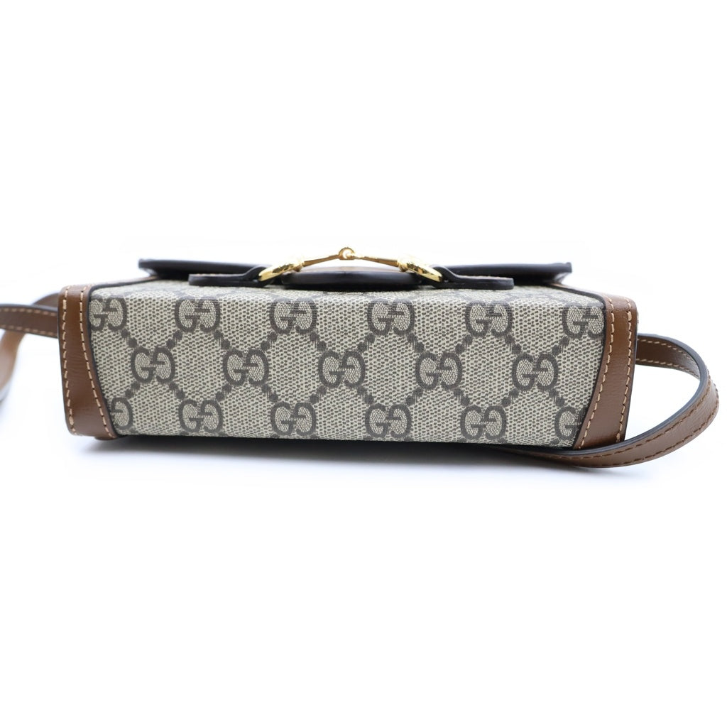 GUCCI(グッチ) GGスプリーム ホースビット1955 ミニ ショルダーバッグ PVCレザー ベージュ/ブラウン 699296 レディース