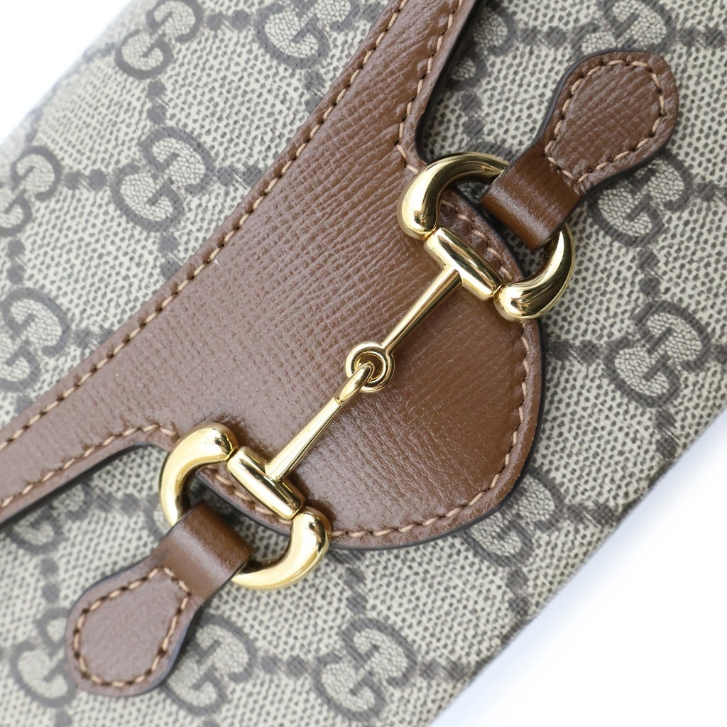 GUCCI(グッチ) GGスプリーム ホースビット1955 ミニ ショルダーバッグ PVCレザー ベージュ/ブラウン 699296 レディース