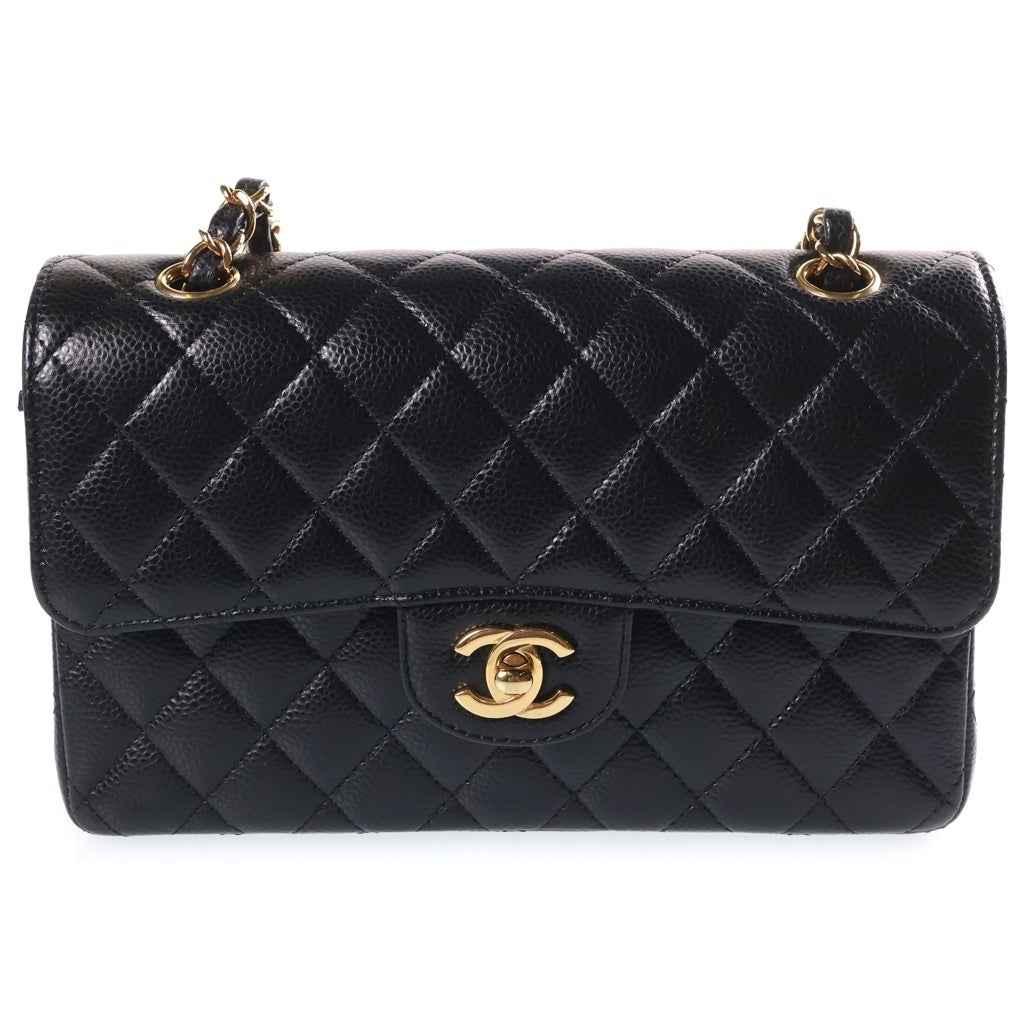 CHANEL(シャネル) マトラッセ23 ココマーク Wフラップ Wチェーン ショルダーバッグ ゴールド金具 キャビアスキン ブラック レディース