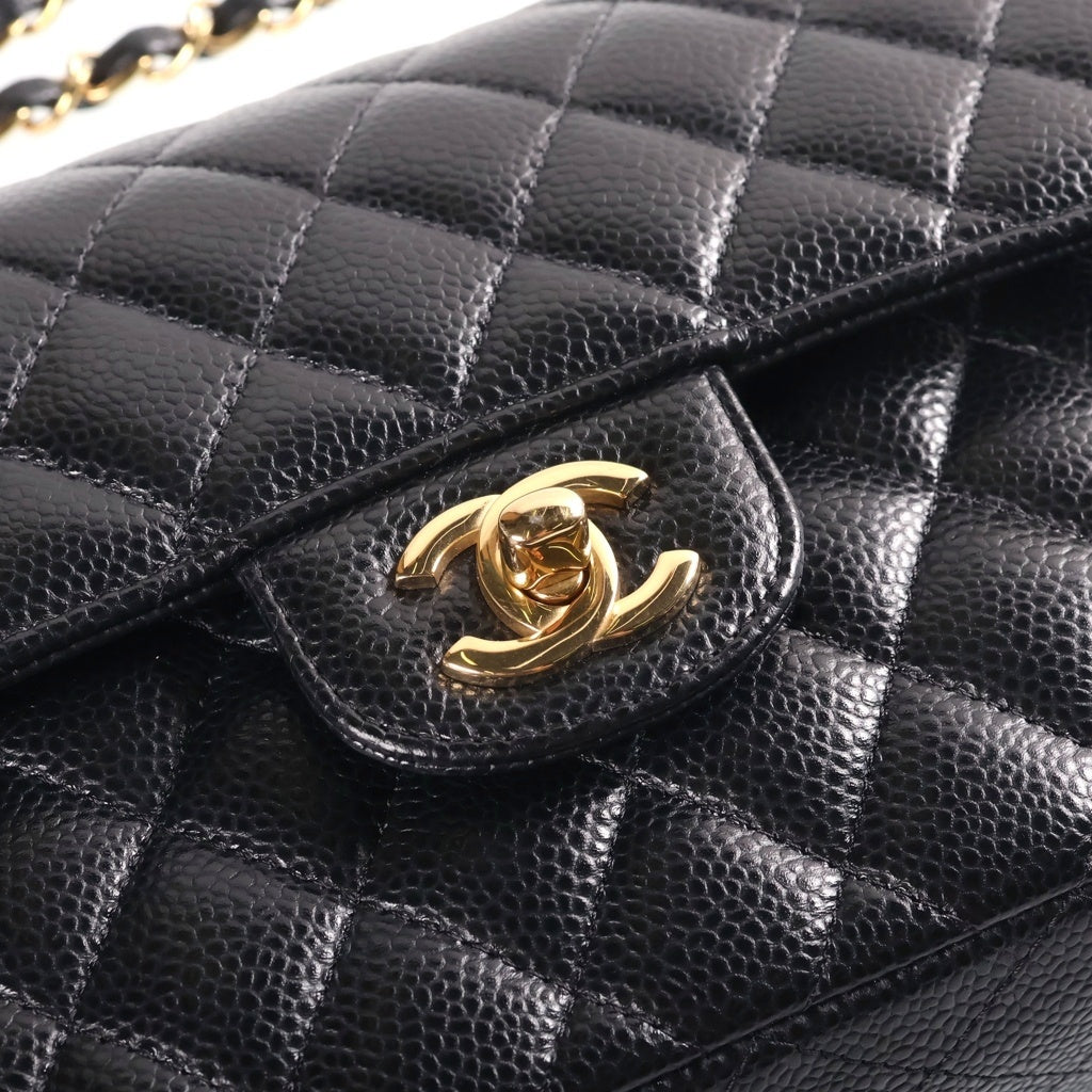 CHANEL(シャネル) マトラッセ23 ココマーク Wフラップ Wチェーン ショルダーバッグ ゴールド金具 キャビアスキン ブラック レディース