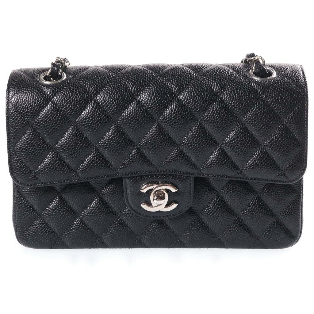 CHANEL(シャネル) マトラッセ23 ココマーク Wフラップ Wチェーン ショルダーバック シルバー金具 キャビアスキン レディース