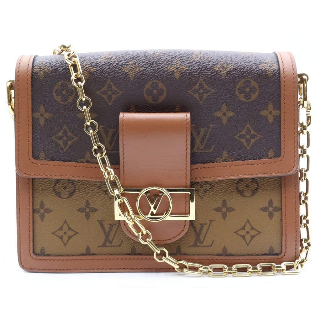 LOUIS VUITTON(ルイヴィトン) モノグラムリバース ドーフィーヌMM 2WAYハンドバッグ ショルダーバッグ ブラウン レザー×PVC M45958 ゴールド金具 レディース