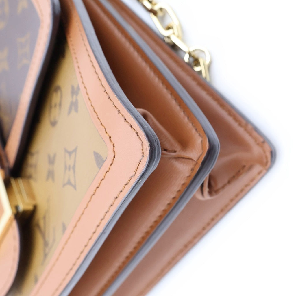 LOUIS VUITTON(ルイヴィトン) モノグラムリバース ドーフィーヌMM 2WAYハンドバッグ ショルダーバッグ ブラウン レザー×PVC M45958 ゴールド金具 レディース