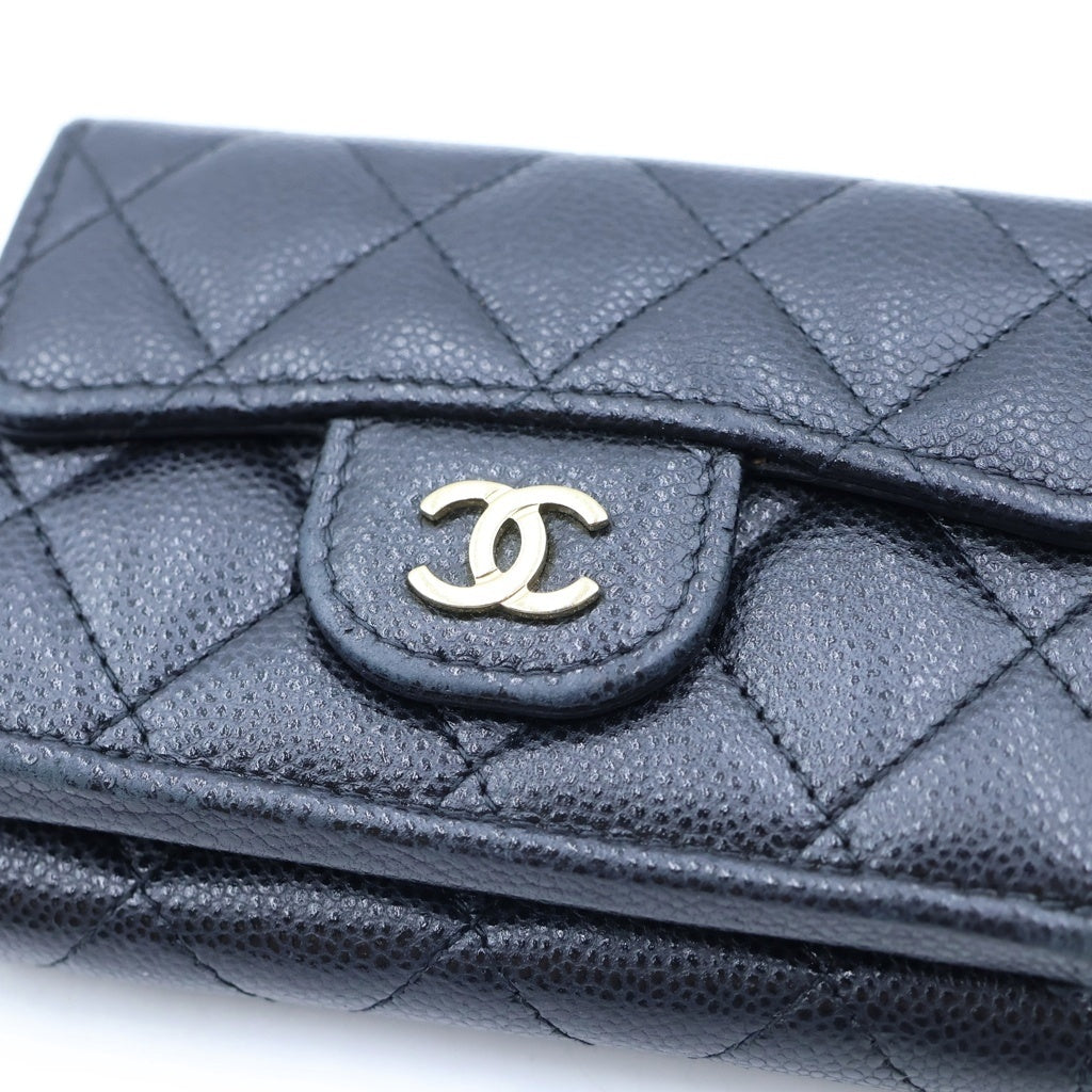 CHANEL(シャネル) マトラッセ 三つ折り財布 コンパクトウォレット コインケース ブラック キャビアスキン AP0230 ゴールド金具 レディース