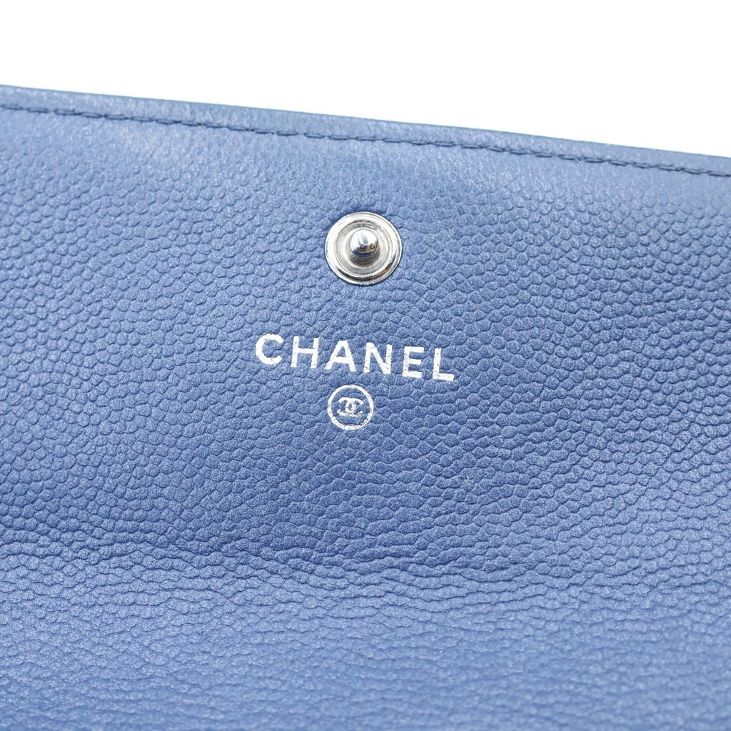 CHANEL(シャネル) ボーイシャネル 二つ折り財布 ロングウォレット カードケース ブルー ネイビー キャビアスキン ガンメタ金具 レディース