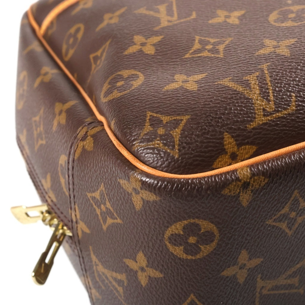 LOUIS VUITTON(ルイヴィトン) モノグラム ドーヴィル ハンドバッグ ブラウン レザー×PVC M47270 ゴールド金具 レディース
