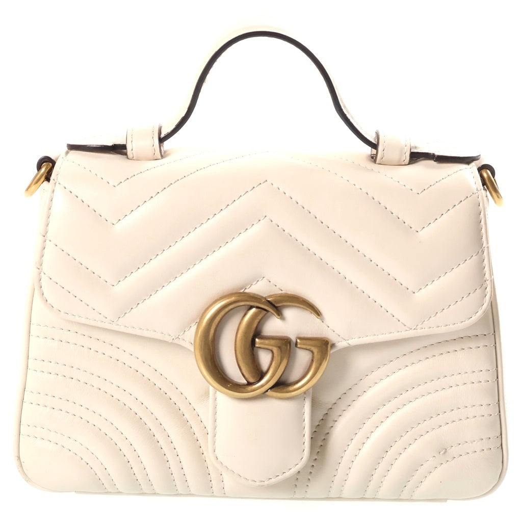 GUCCI(グッチ) GGマーモント ミニ レザー 2WAY トップハンドル チェーンショルダーバッグ ゴールド金具 アイボリー 547260 レディース