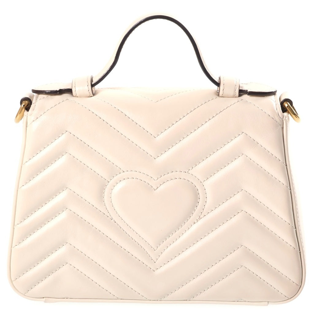 GUCCI(グッチ) GGマーモント ミニ レザー 2WAY トップハンドル チェーンショルダーバッグ ゴールド金具 アイボリー 547260 レディース
