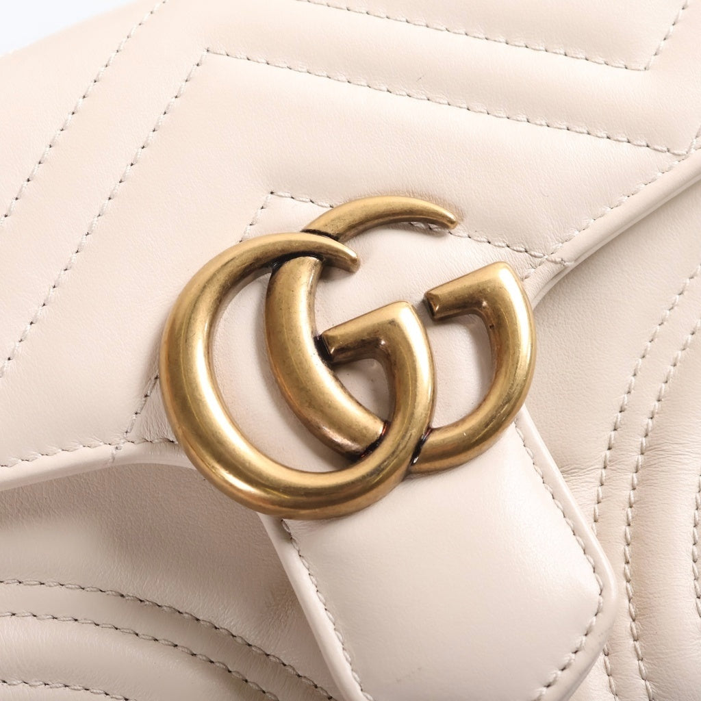 GUCCI(グッチ) GGマーモント ミニ レザー 2WAY トップハンドル チェーンショルダーバッグ ゴールド金具 アイボリー 547260 レディース