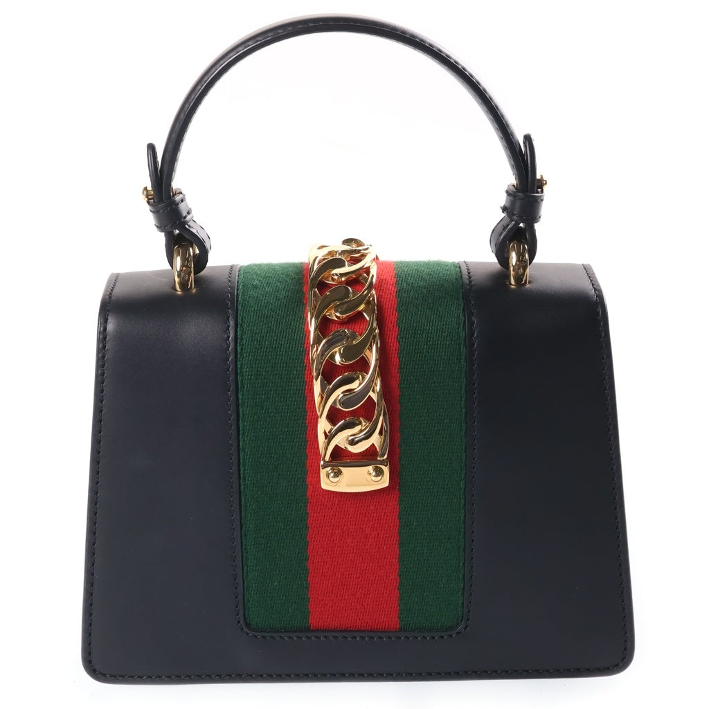 GUCCI(グッチ) シルヴィミニ シェリーライン レザー 2WAY ハンド ショルダーバッグ ゴールド金具 ブラック 470270 レディース