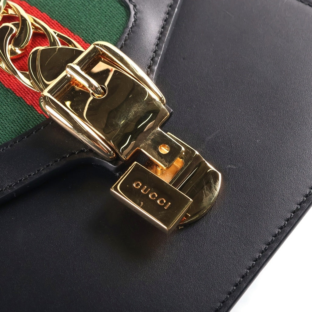 GUCCI(グッチ) シルヴィミニ シェリーライン レザー 2WAY ハンド ショルダーバッグ ゴールド金具 ブラック 470270 レディース