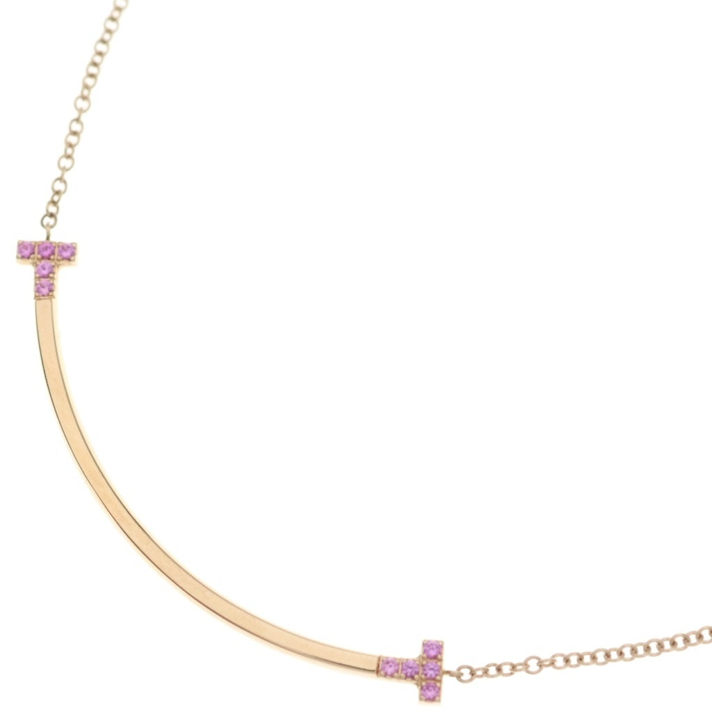 TIFFANY & Co.(ティファニー) Tスマイル ミニ 10P ピンクサファイヤ ネックレス K18PG ピンクゴールド レディース