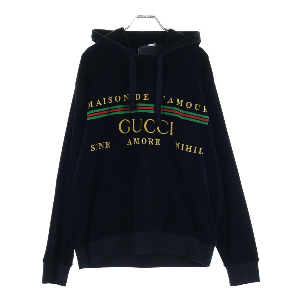 GUCCI(グッチ) ロゴ フーディ パーカー 長袖 ベロア ブラック レディース
