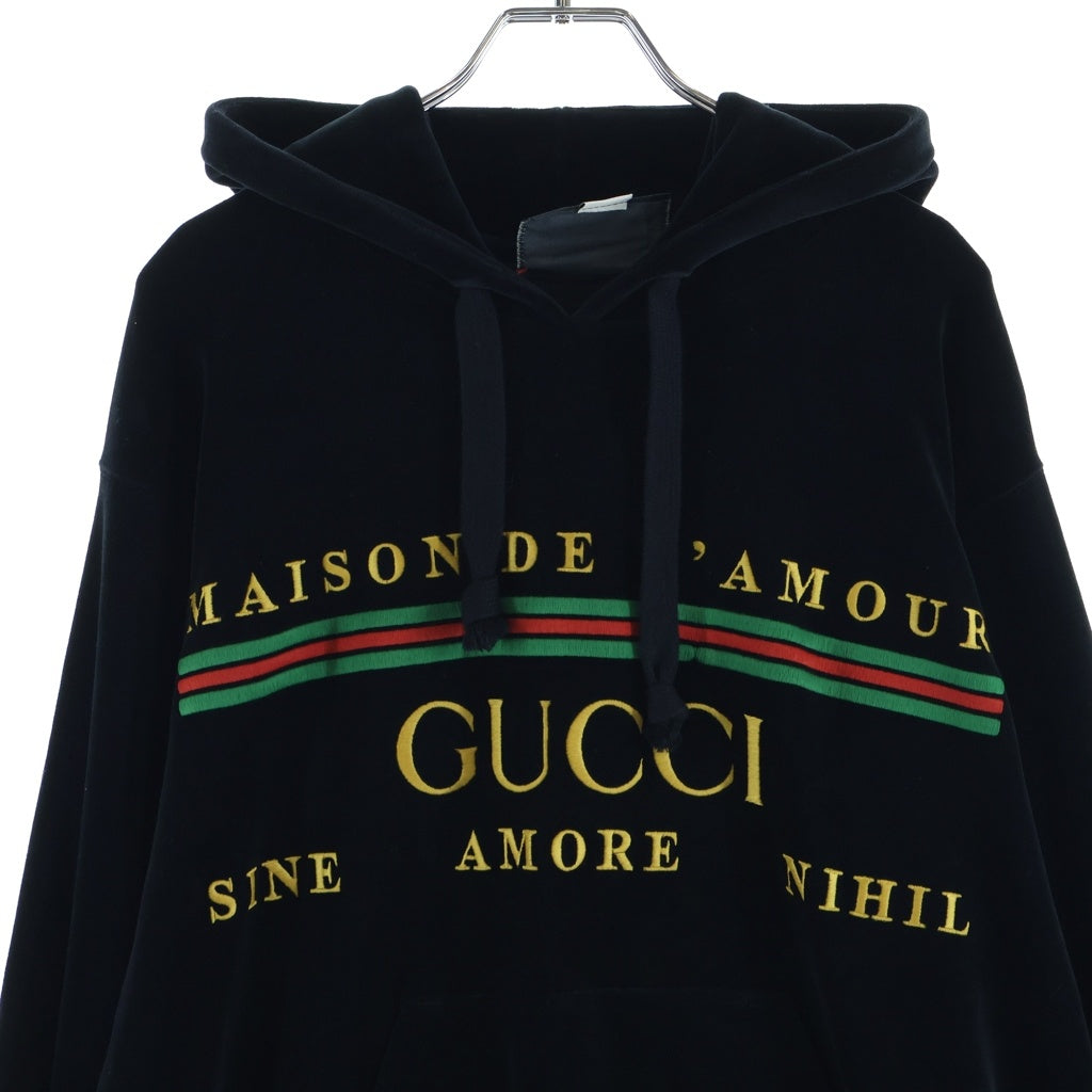 GUCCI(グッチ) ロゴ フーディ パーカー 長袖 ベロア ブラック レディース
