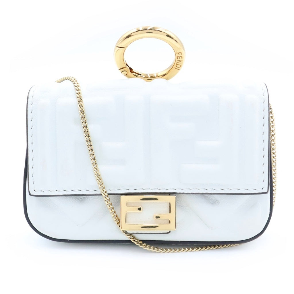 FENDI(フェンディ) ナノバケット チェーンショルダーバッグ ミニバッグチャーム ホワイト レザー 7AR844 ゴールド金具 レディース
