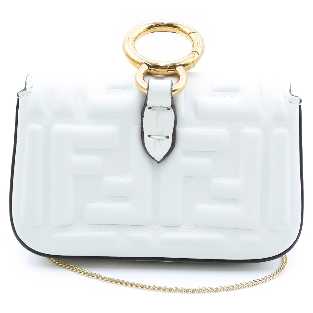 FENDI(フェンディ) ナノバケット チェーンショルダーバッグ ミニバッグチャーム ホワイト レザー 7AR844 ゴールド金具 レディース