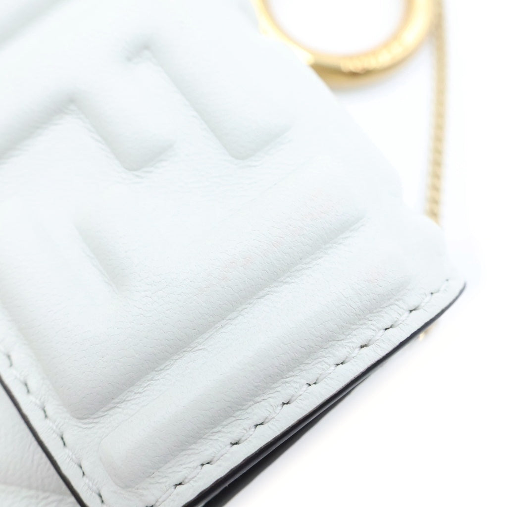 FENDI(フェンディ) ナノバケット チェーンショルダーバッグ ミニバッグチャーム ホワイト レザー 7AR844 ゴールド金具 レディース