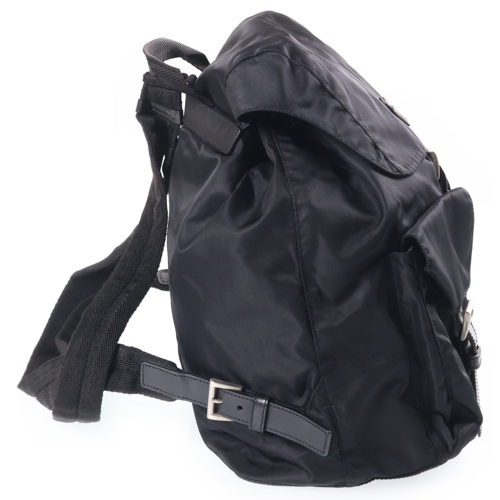 PRADA(プラダ) トライアングルロゴ ナイロンリュックサック バックパック ブラック テスート B6677F シルバー金具 レディース