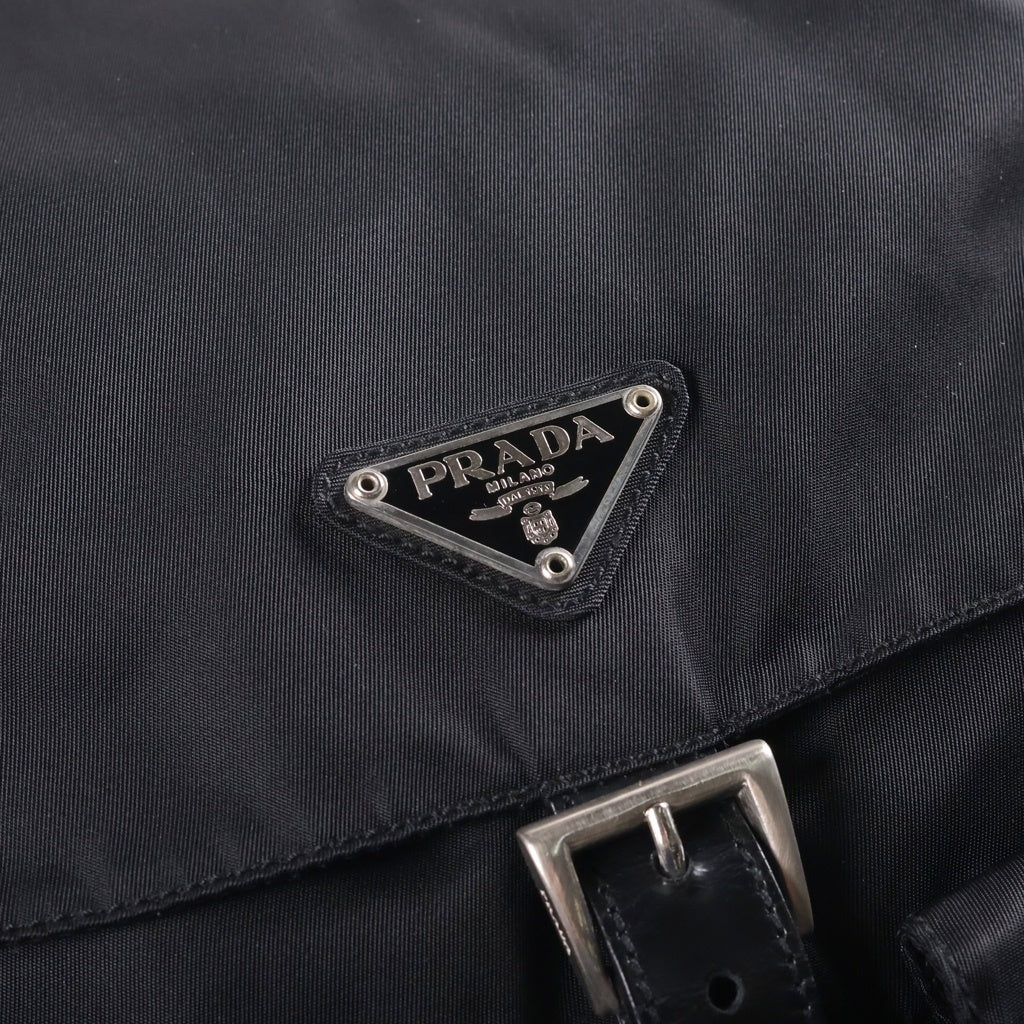 PRADA(プラダ) トライアングルロゴ ナイロンリュックサック バックパック ブラック テスート B6677F シルバー金具 レディース
