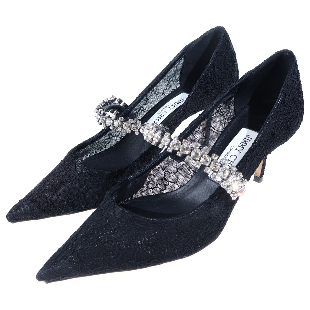 JIMMY CHOO(ジミーチュウ) クリスタル パンプス ブラック レース×レザー ラインストーン レディース