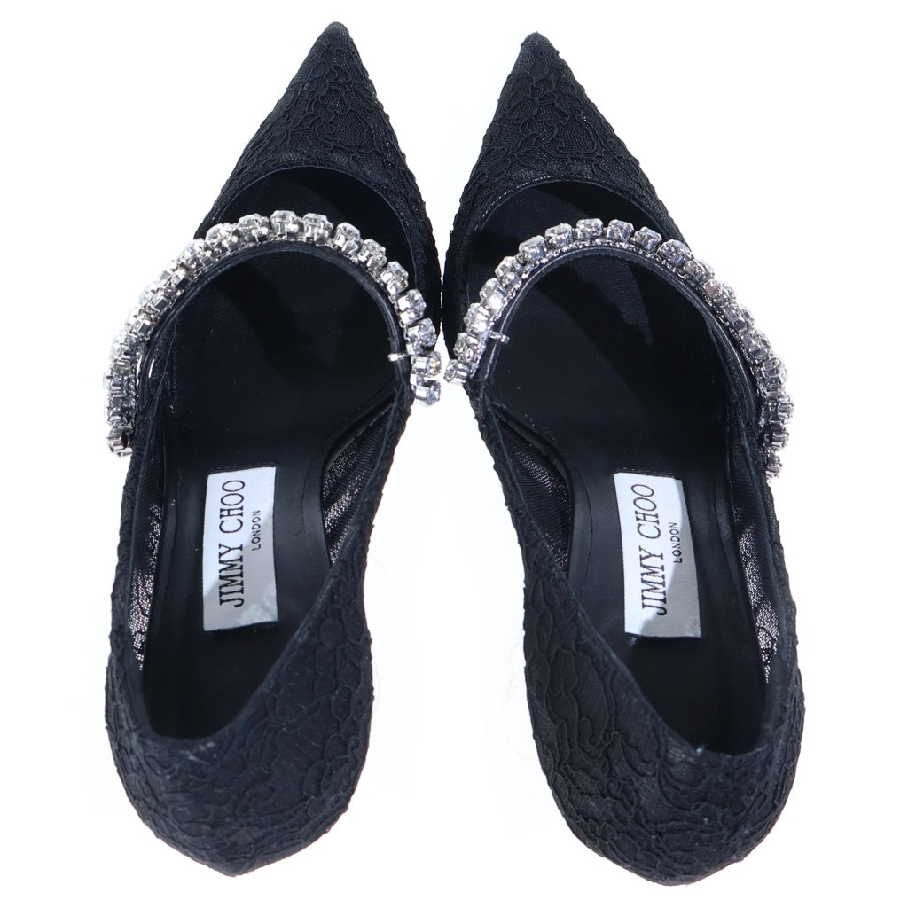 JIMMY CHOO(ジミーチュウ) クリスタル パンプス ブラック レース×レザー ラインストーン レディース