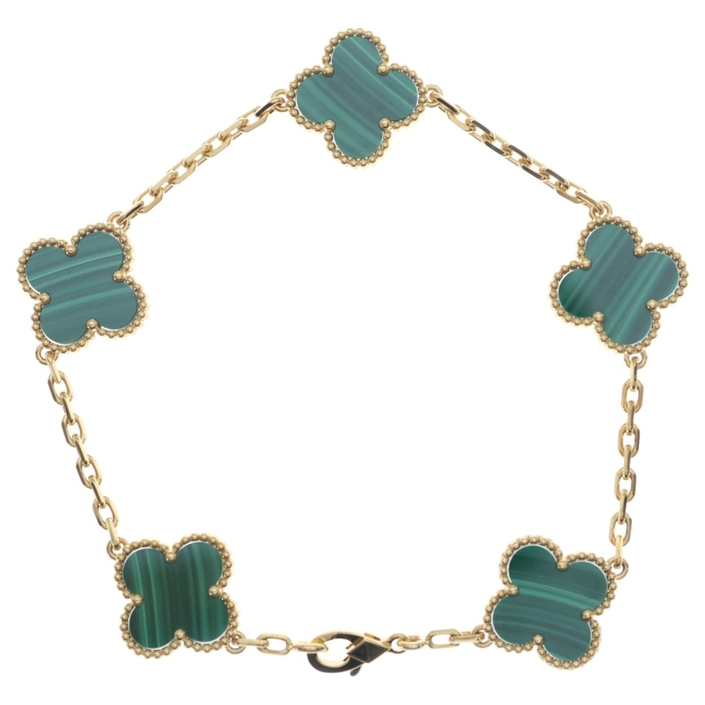Van Cleef & Arpels(ヴァンクリーフアンドアーペル) ヴィンテージアルハンブラ 5モチーフ マラカイト ブレスレット グリーン×イエローゴールド Au750YG VCARL80900 レディース
