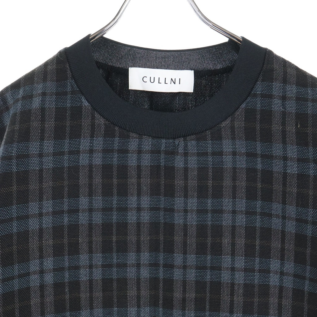 CULLNI(クルニ) 24AW Wool Check Cross Weave Drawstring Long Sleeve Pullover ウールチェックプルオーバートップス カットソー ブルー/ブラウン 24-AW-037B