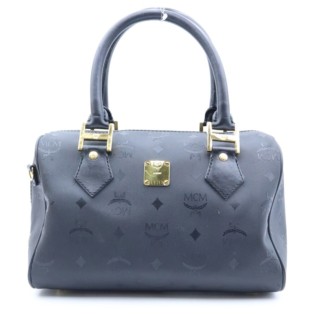 MCM(エム シー エム) ミニ ボストンバック 2wayショルダー レザー キャンバス ブラック レディース