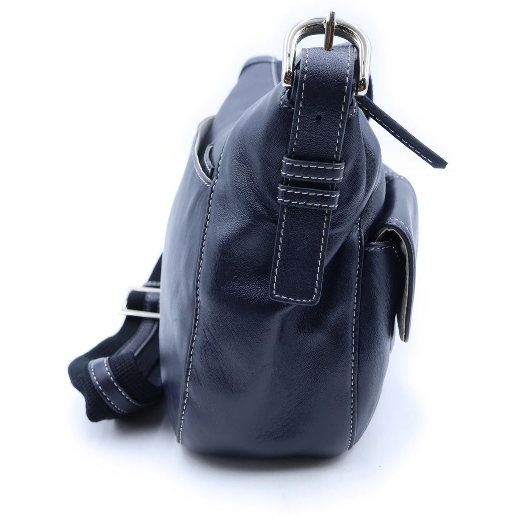濱野(ハマノ) レザー 2WAY ショルダーバッグ ネイビー シルバー金具 レディース