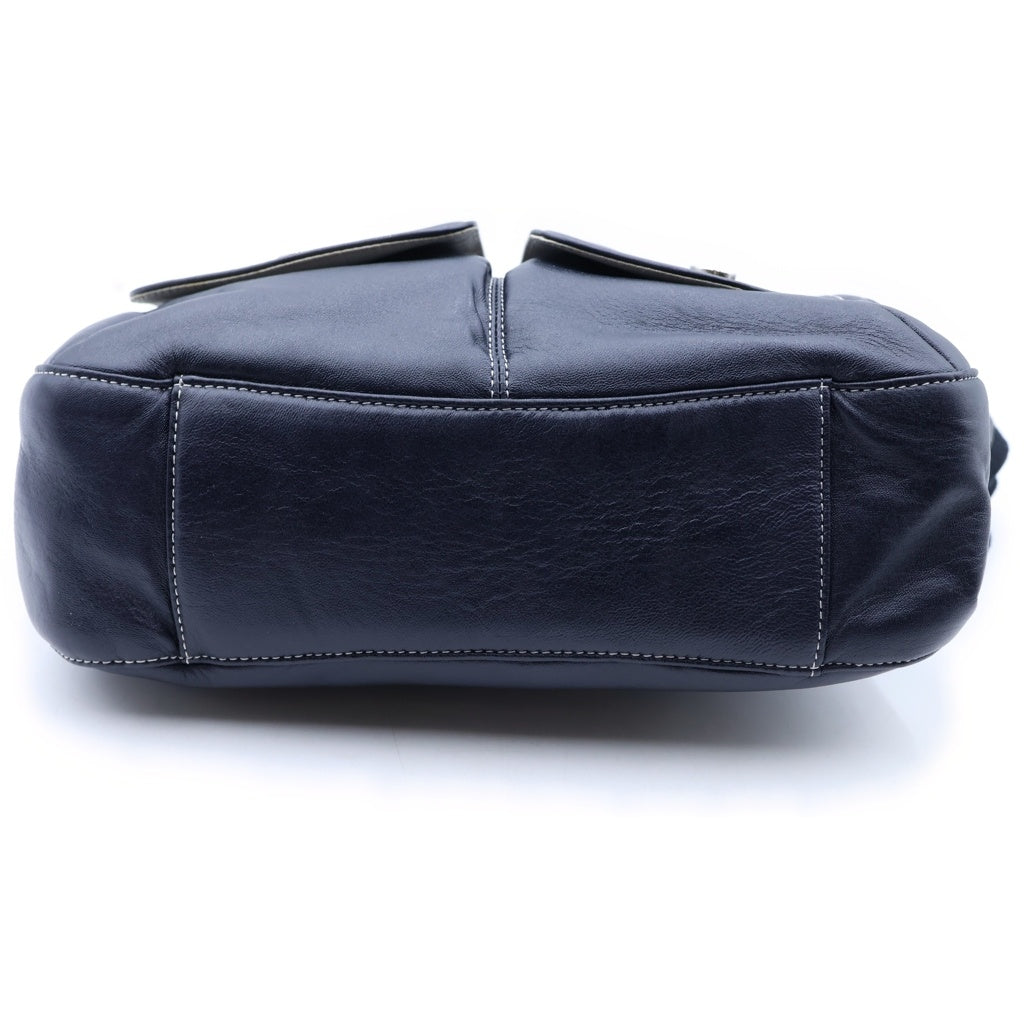濱野(ハマノ) レザー 2WAY ショルダーバッグ ネイビー シルバー金具 レディース