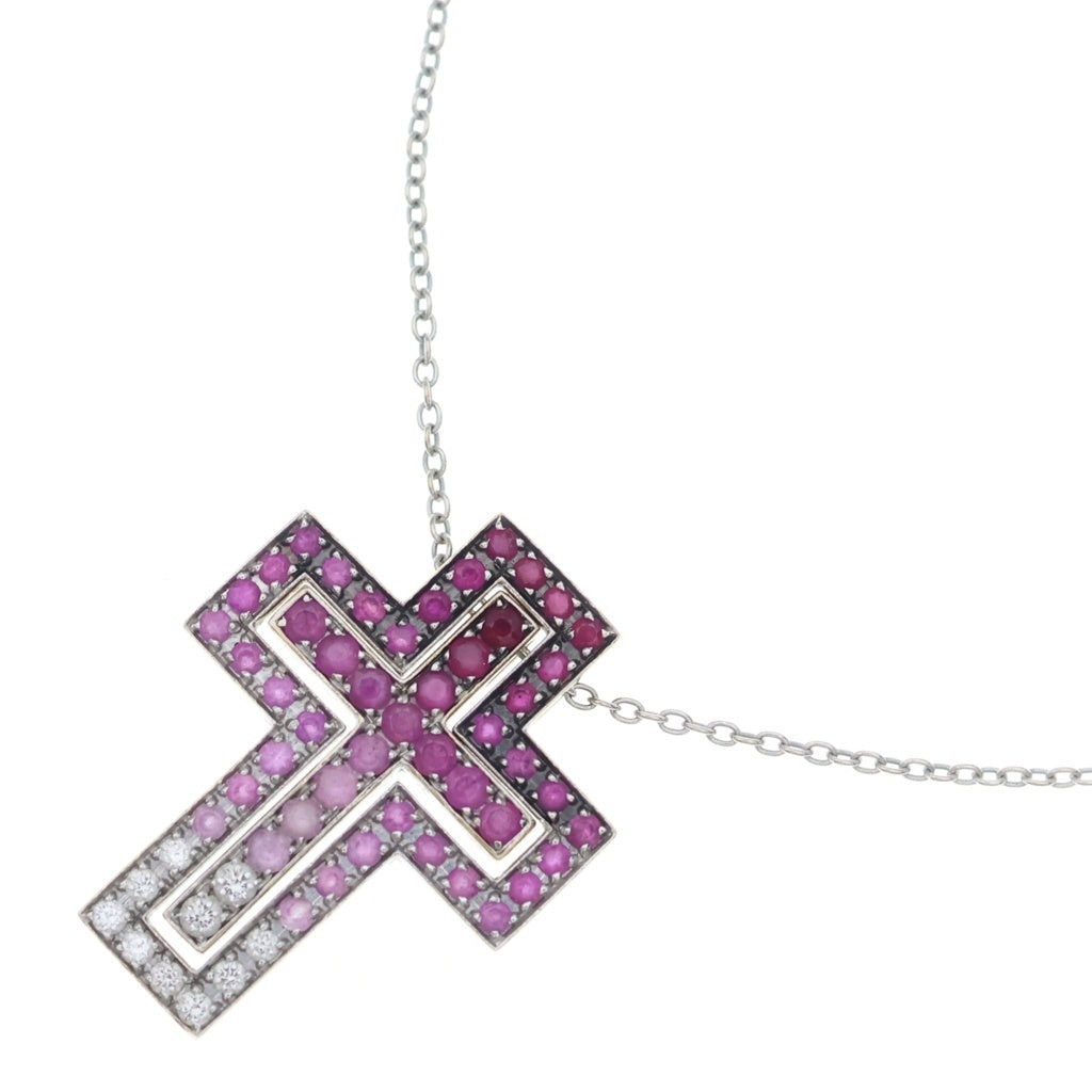 DAMIANI(ダミアーニ) ベルエポック ロッソ クロス ルビー ピンクサファイア ネックレス ペンダント K18WG ホワイトゴールド/ピンク レディース