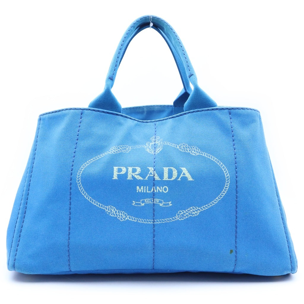 PRADA(プラダ) カナパL トライアングルロゴプレート キャンバス ハンド トートバッグ ブルー ゴールド金具 レディース