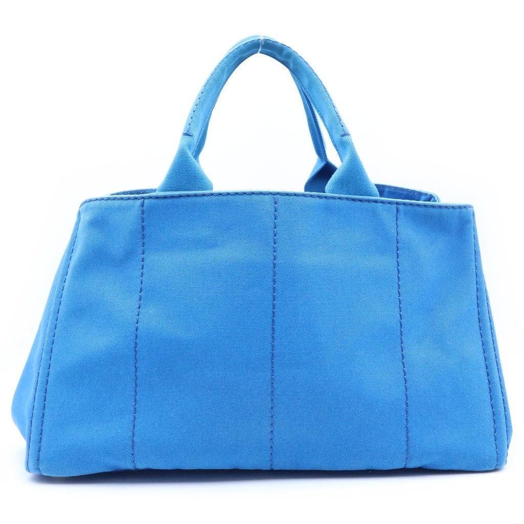 PRADA(プラダ) カナパL トライアングルロゴプレート キャンバス ハンド トートバッグ ブルー ゴールド金具 レディース