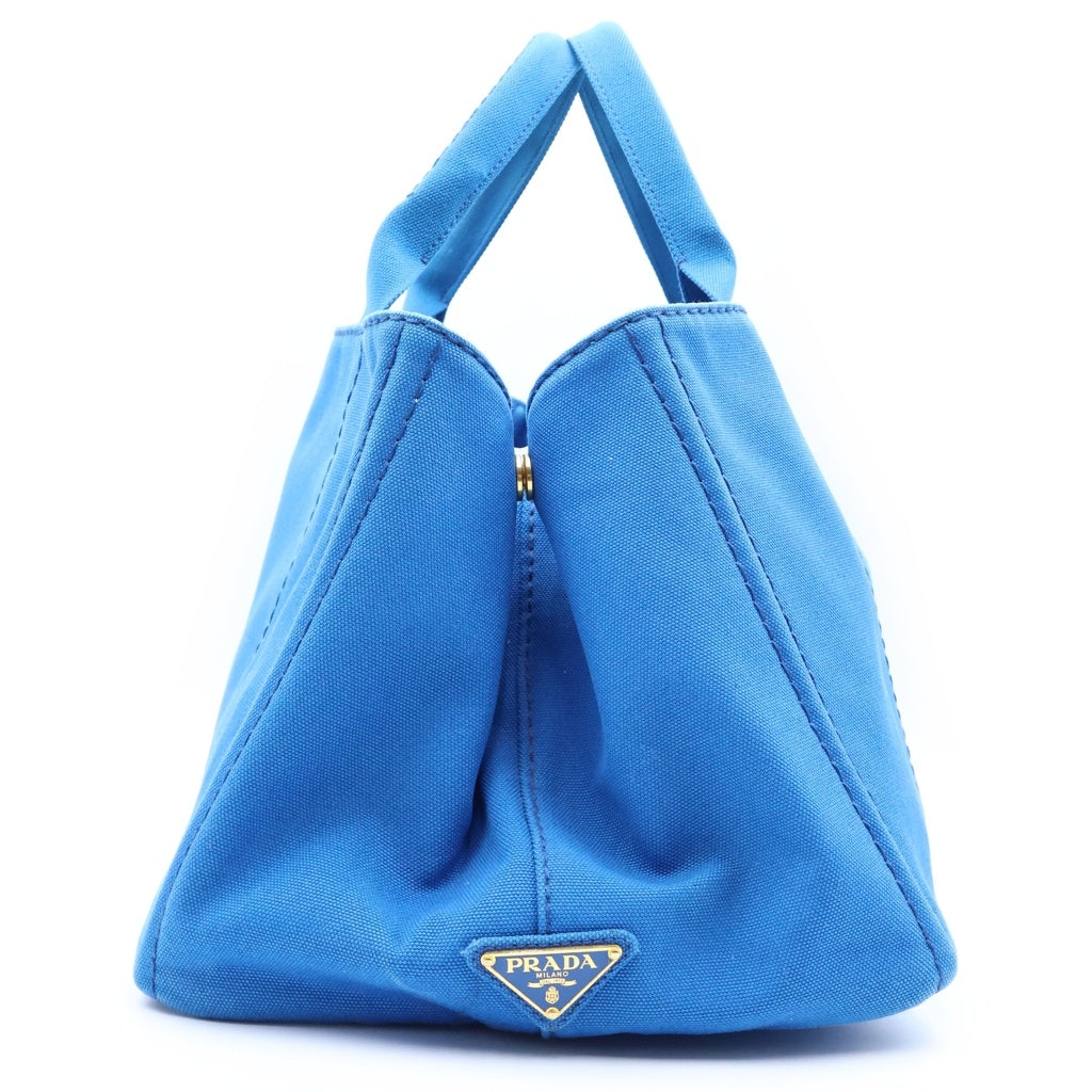 PRADA(プラダ) カナパL トライアングルロゴプレート キャンバス ハンド トートバッグ ブルー ゴールド金具 レディース