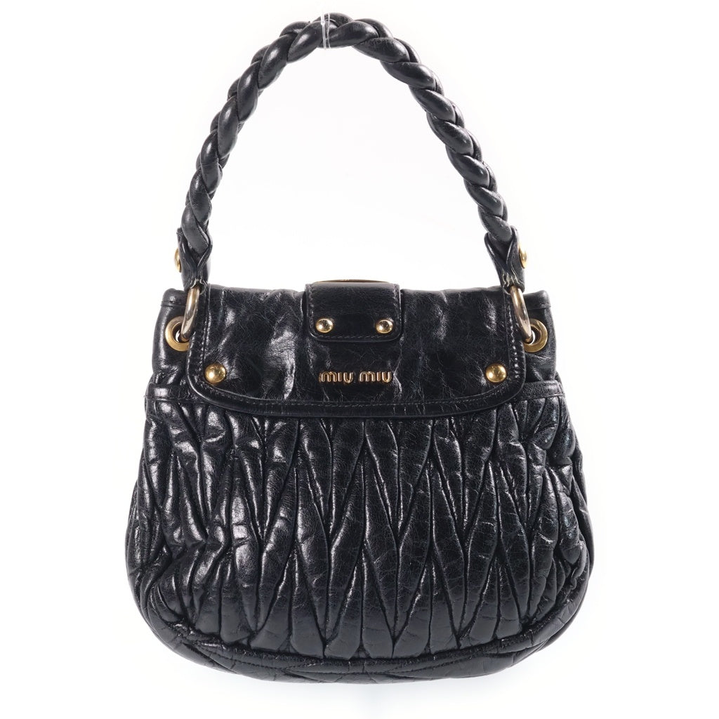 miumiu(ミュウミュウ) マテラッセ ミニ レザー 2WAY ハンド ショルダー バッグ ゴールド金具 ブラック レディース