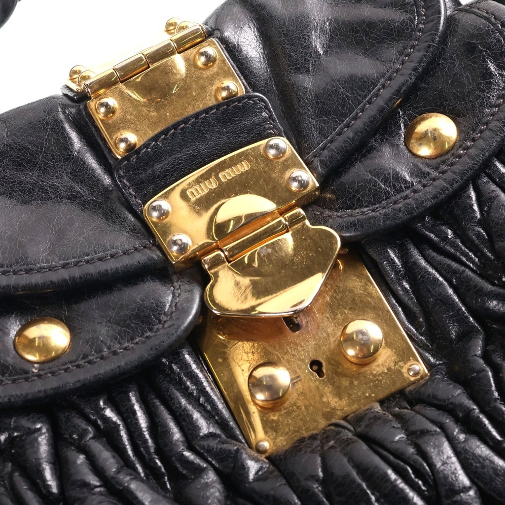 miumiu(ミュウミュウ) マテラッセ ミニ レザー 2WAY ハンド ショルダー バッグ ゴールド金具 ブラック レディース