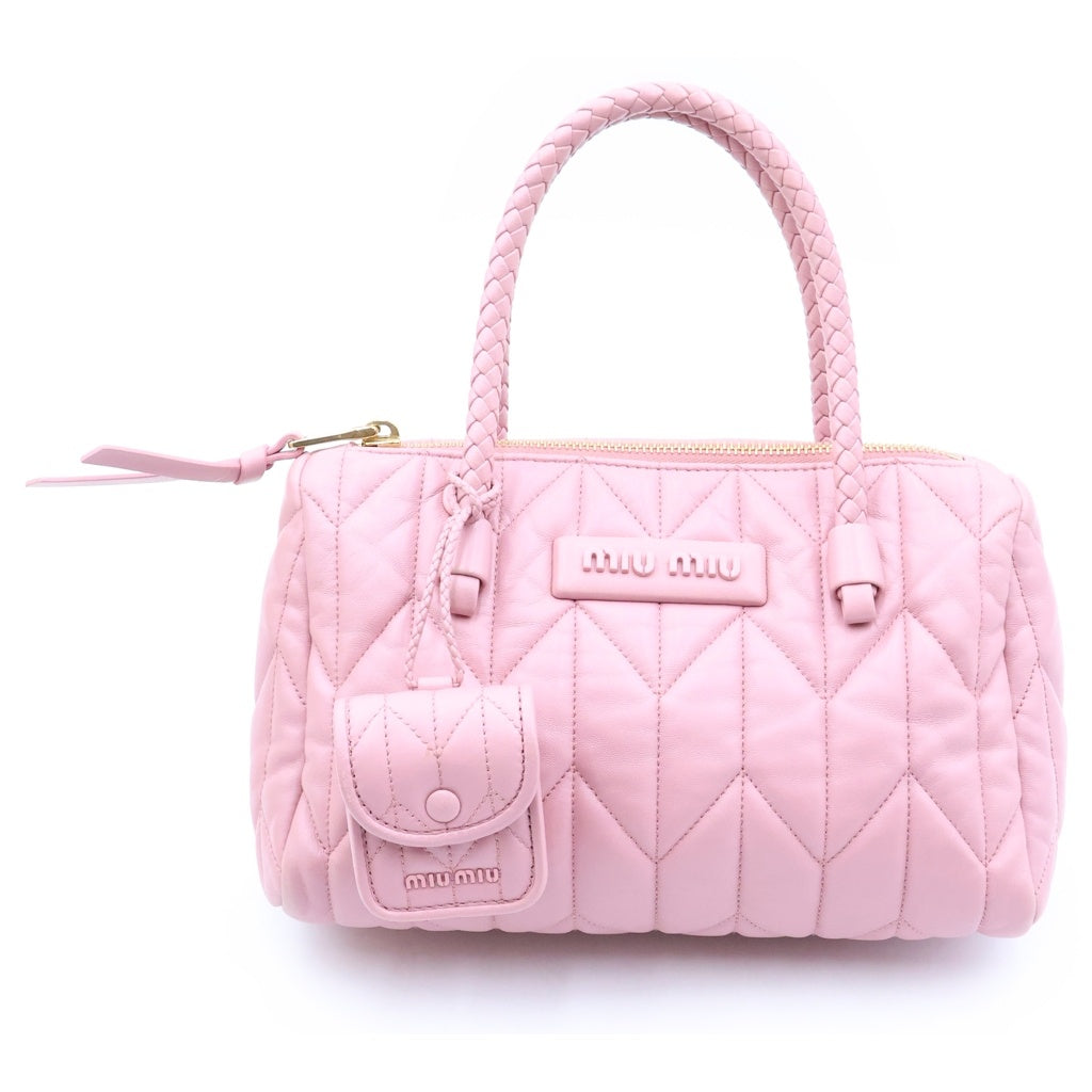 miumiu(ミュウミュウ) マテラッセ ミニ ラムスキン レザー ハンドバッグ ピンク ゴールド金具 レディース