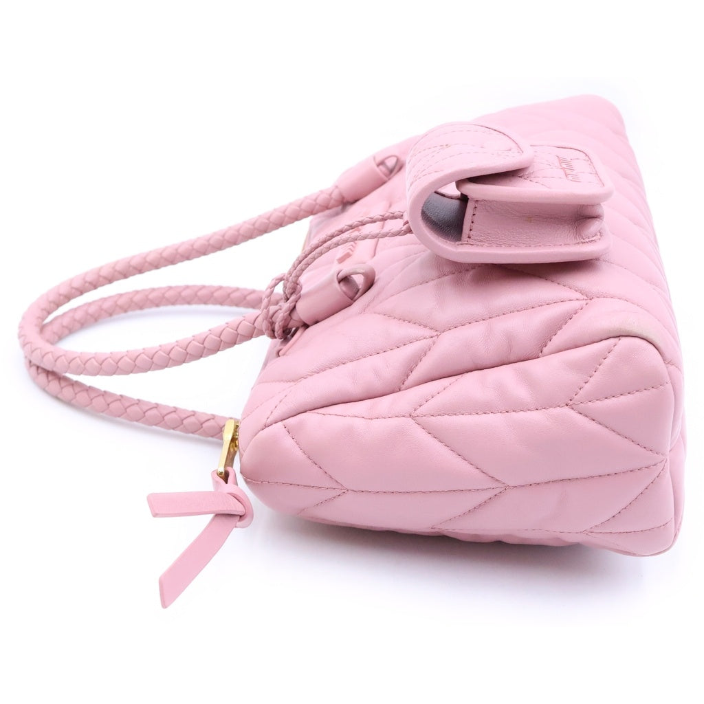 miumiu(ミュウミュウ) マテラッセ ミニ ラムスキン レザー ハンドバッグ ピンク ゴールド金具 レディース