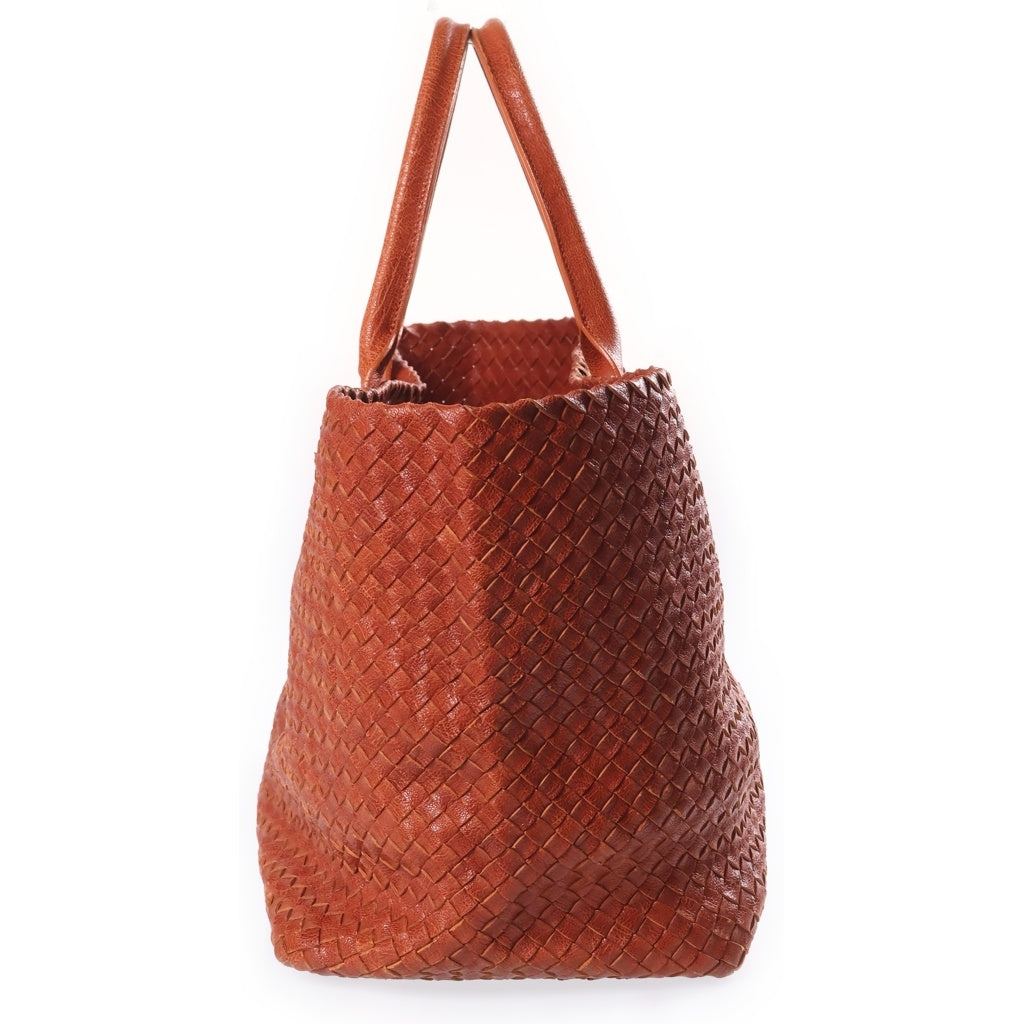 BOTTEGA VENETA(ボッテガヴェネタ) イントレチャート カバMM トートバッグ ハンドバッグ オレンジ ブラウン レザー