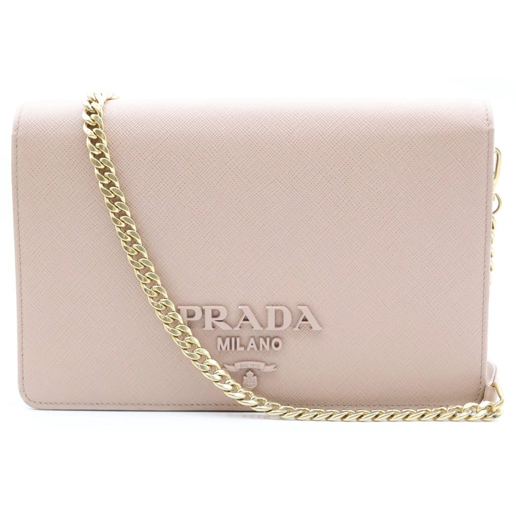 PRADA(プラダ) ロゴ チェーンウォレット ショルダーバッグ ピンクベージュ サフィアーノレザー 1BP006 レディース