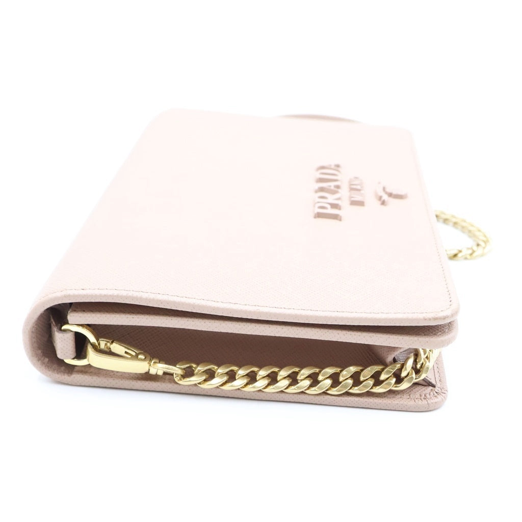 PRADA(プラダ) ロゴ チェーンウォレット ショルダーバッグ ピンクベージュ サフィアーノレザー 1BP006 レディース