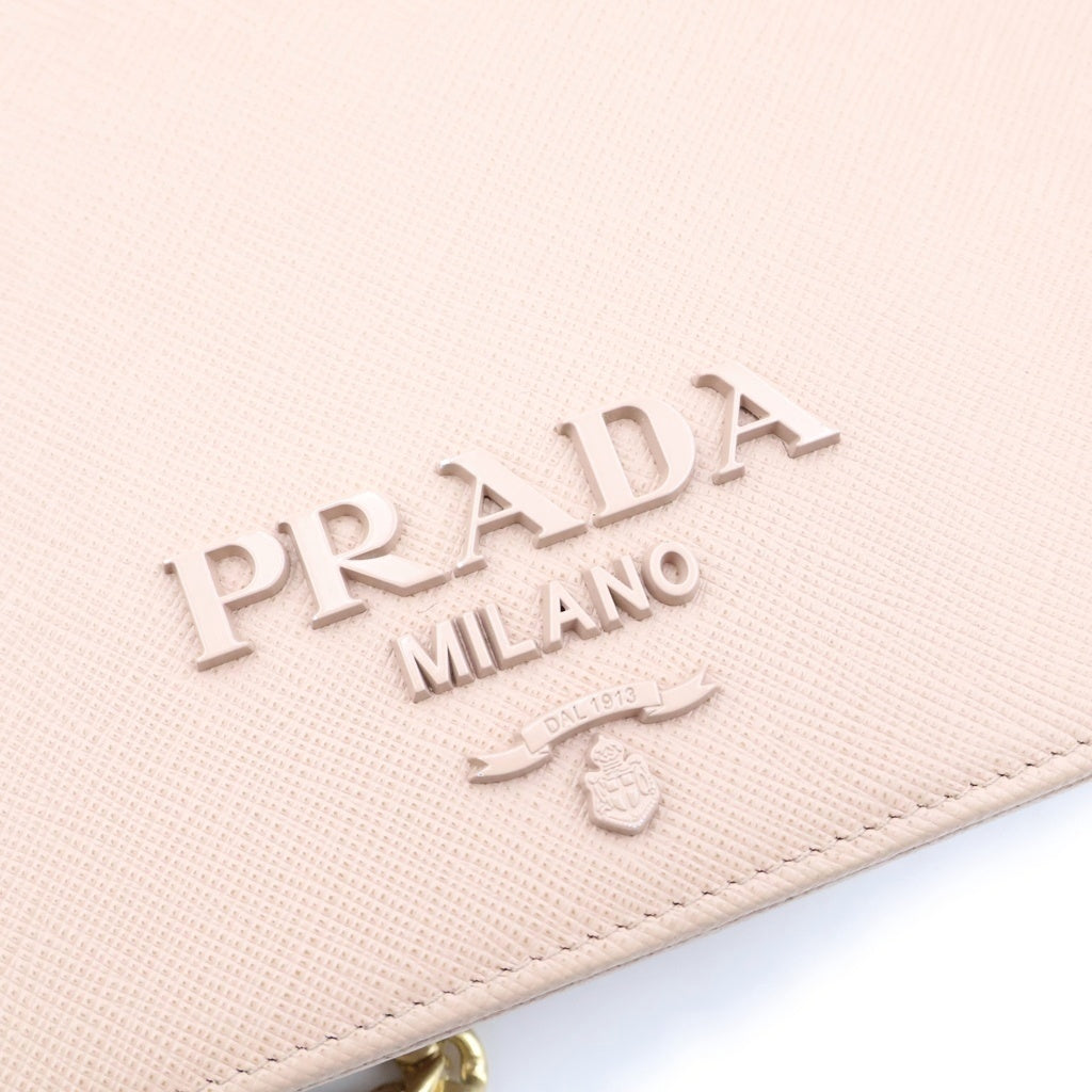 PRADA(プラダ) ロゴ チェーンウォレット ショルダーバッグ ピンクベージュ サフィアーノレザー 1BP006 レディース