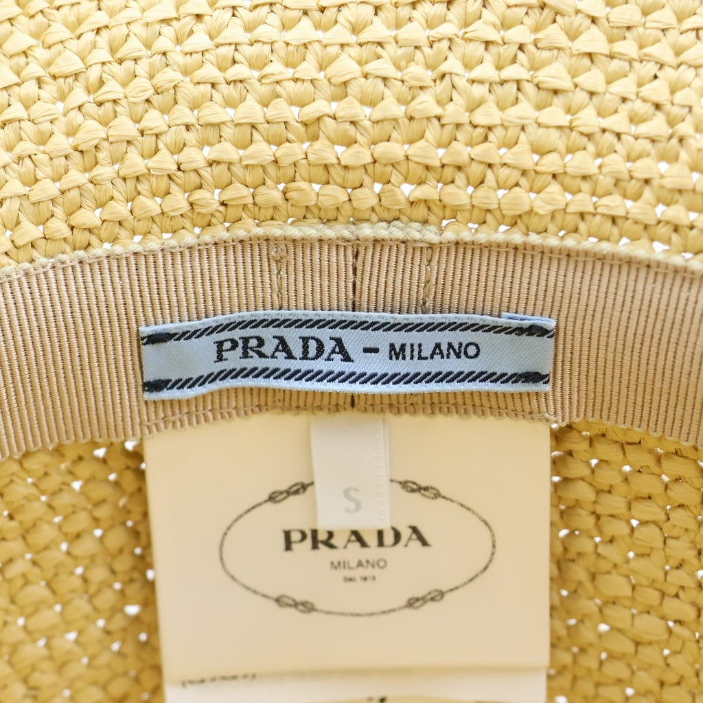 PRADA(プラダ) クロシェ ハット レタリングロゴ ラフィア バケットハット ベージュ 1HC264 2M2K レディース