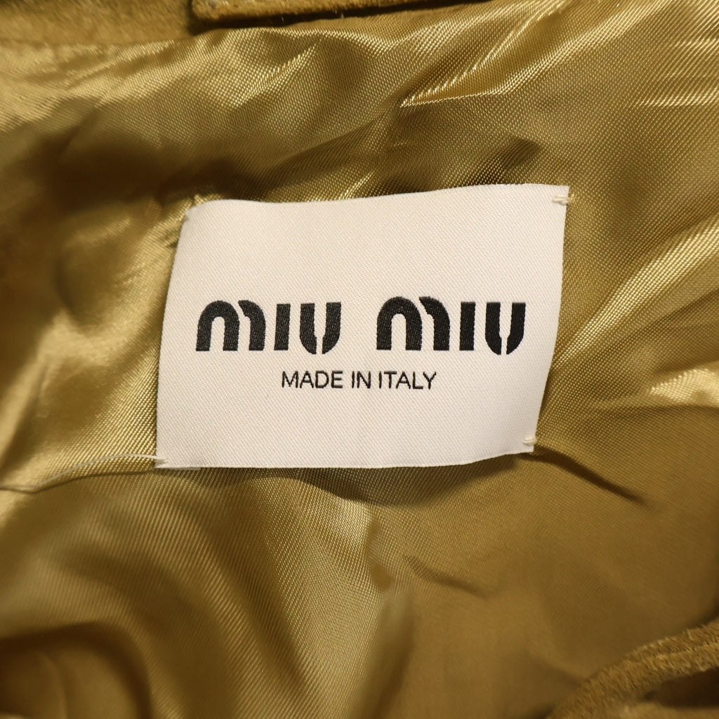 miumiu(ミュウミュウ) 24SS Leather Jacket スエードレザージャケット エンボスロゴ ワックス加工 ボタンアップ ブラウン MPV888 S000 1421 レディース