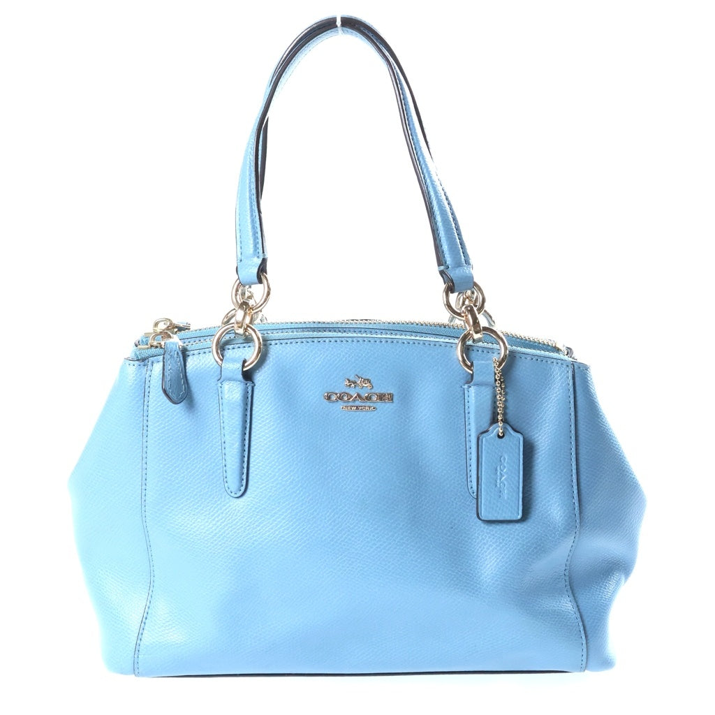 COACH(コーチ) レザー 2WAY ハンド ショルダーバッグ ライトブルー ゴールド金具 レディース
