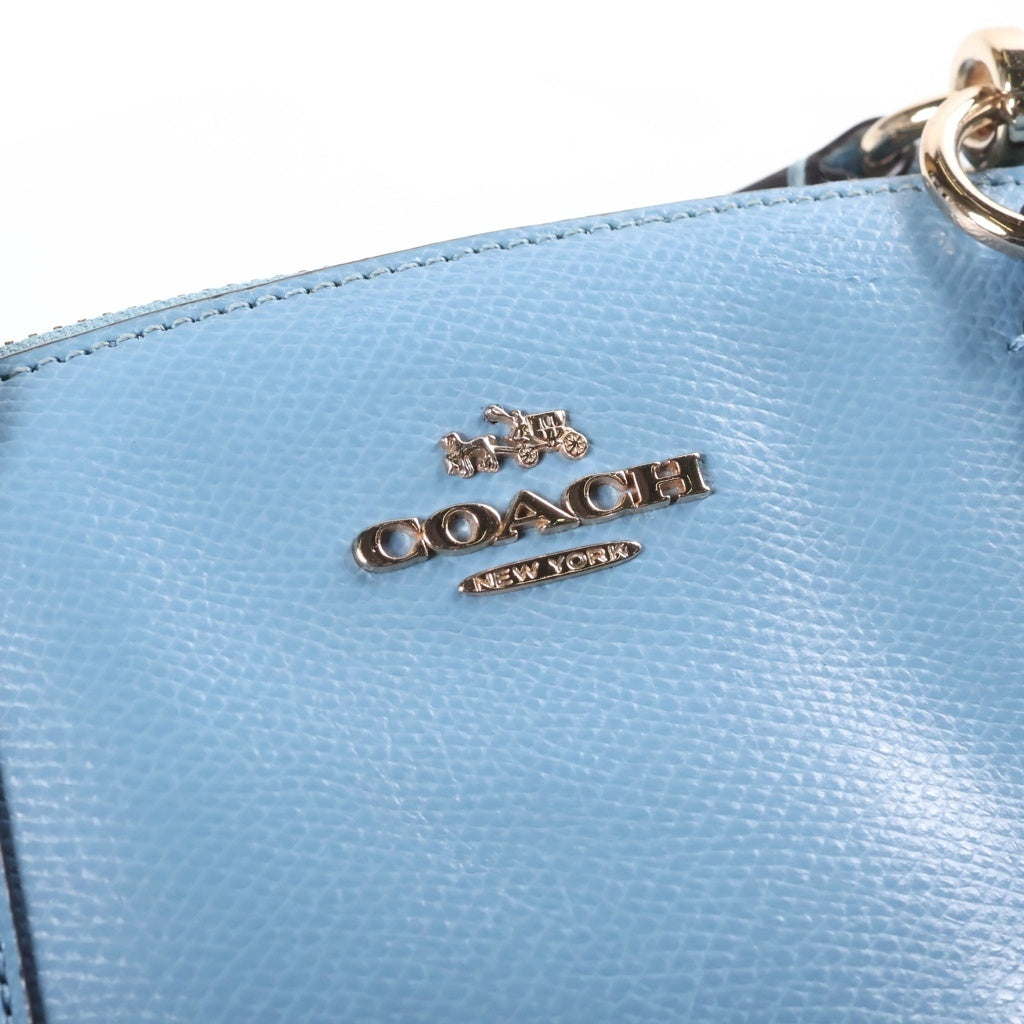 COACH(コーチ) レザー 2WAY ハンド ショルダーバッグ ライトブルー ゴールド金具 レディース