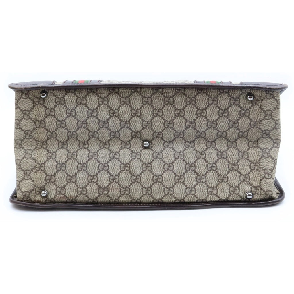 GUCCI(グッチ) GGスプリーム シェリーライン トートバッグ ハンドバッグ ブラウン×ベージュ PVC×レザー 145842 レディース