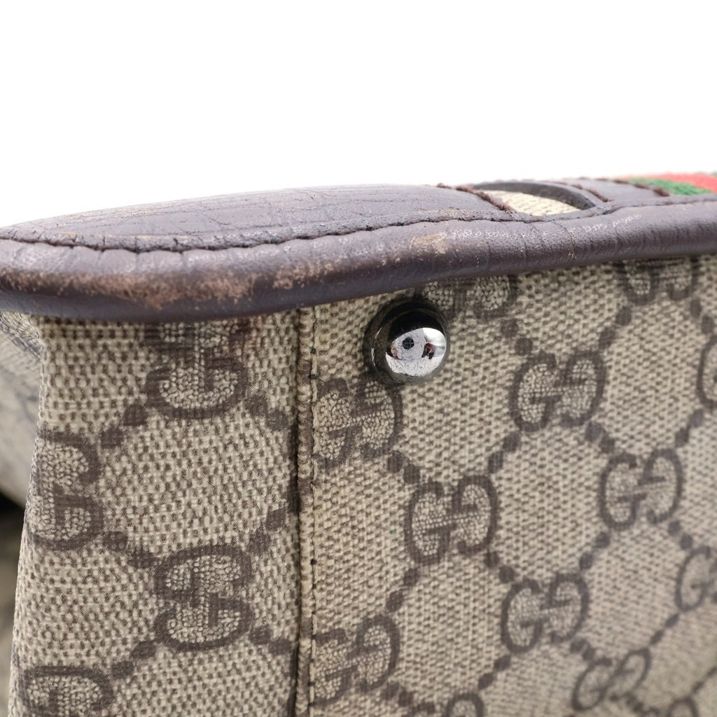 GUCCI(グッチ) GGスプリーム シェリーライン トートバッグ ハンドバッグ ブラウン×ベージュ PVC×レザー 145842 レディース
