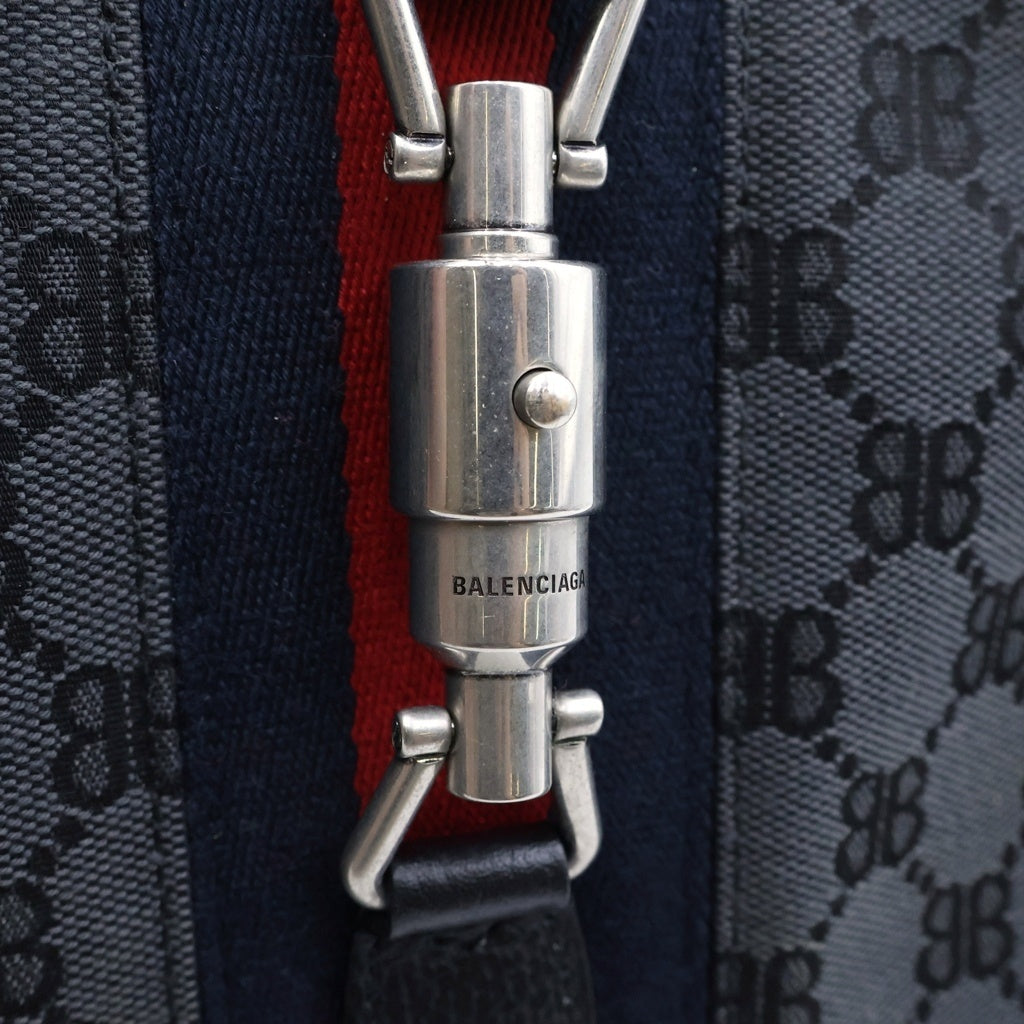 GUCCI(グッチ) × BALENCIAGA バレンシアガ ハッカープロジェクト ジャッキー BBキャンバス レザー ワンショルダーバッグ ブラック シルバー金具 680118 レディース